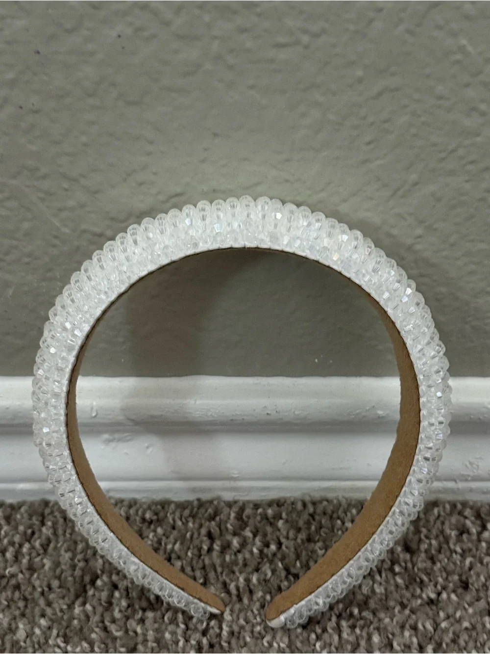 White Faceted Beaded Padded Headband Bridal Coquette Wedding Hair Accessory